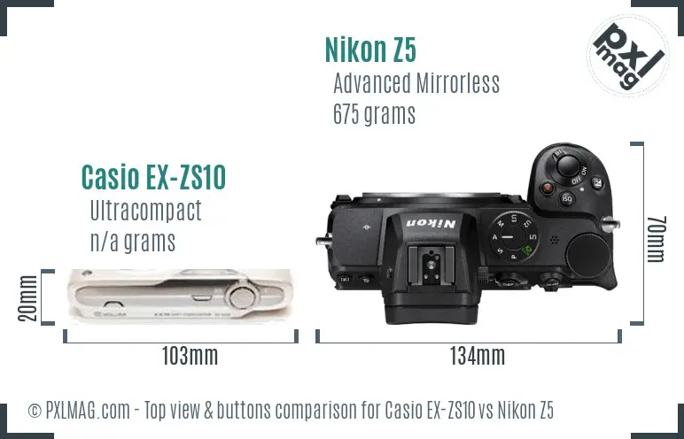 Casio EX-ZS10 vs Nikon Z5 top view buttons comparison