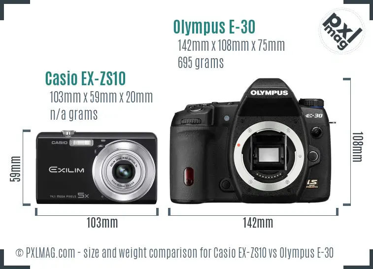 Casio EX-ZS10 vs Olympus E-30 size comparison