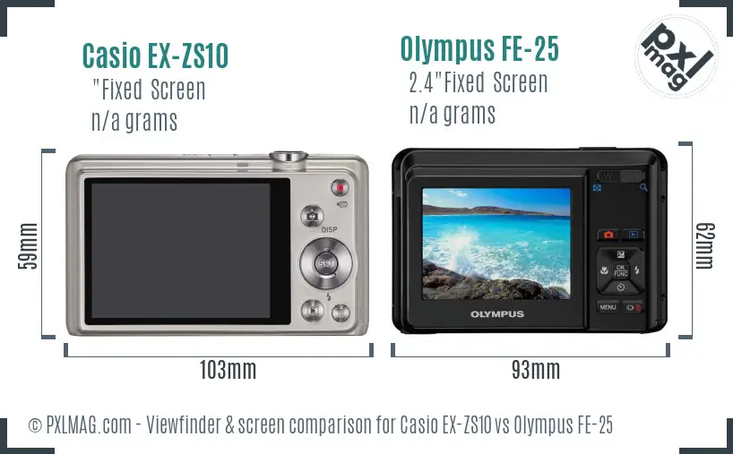 Casio EX-ZS10 vs Olympus FE-25 Screen and Viewfinder comparison