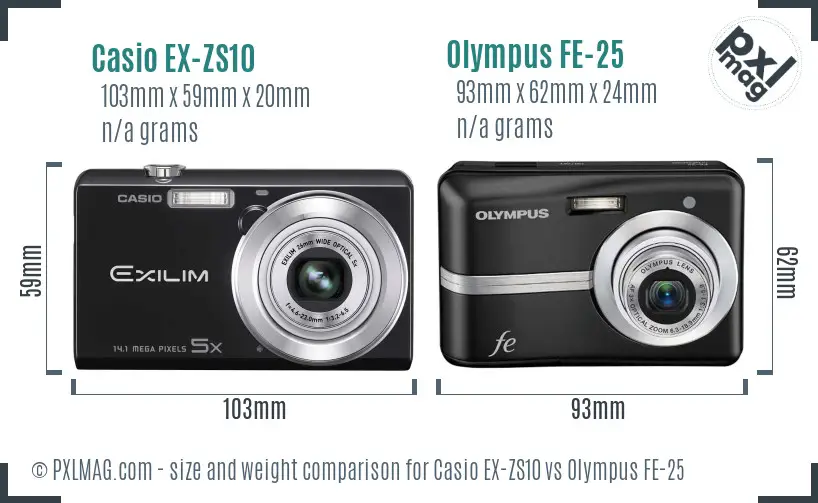 Casio EX-ZS10 vs Olympus FE-25 size comparison