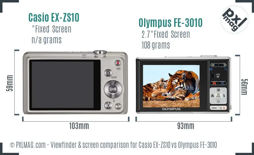 Casio EX-ZS10 vs Olympus FE-3010 Screen and Viewfinder comparison