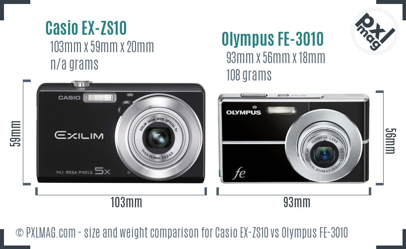 Casio EX-ZS10 vs Olympus FE-3010 size comparison