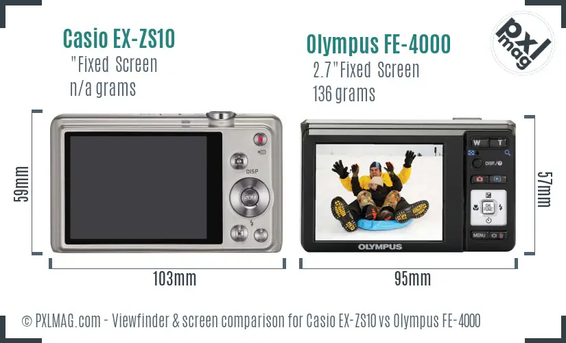 Casio EX-ZS10 vs Olympus FE-4000 Screen and Viewfinder comparison