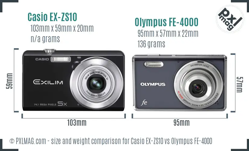 Casio EX-ZS10 vs Olympus FE-4000 size comparison