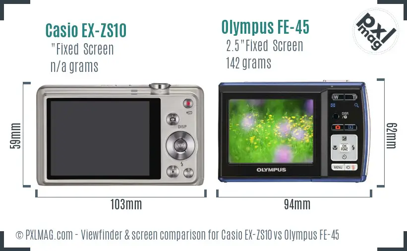 Casio EX-ZS10 vs Olympus FE-45 Screen and Viewfinder comparison
