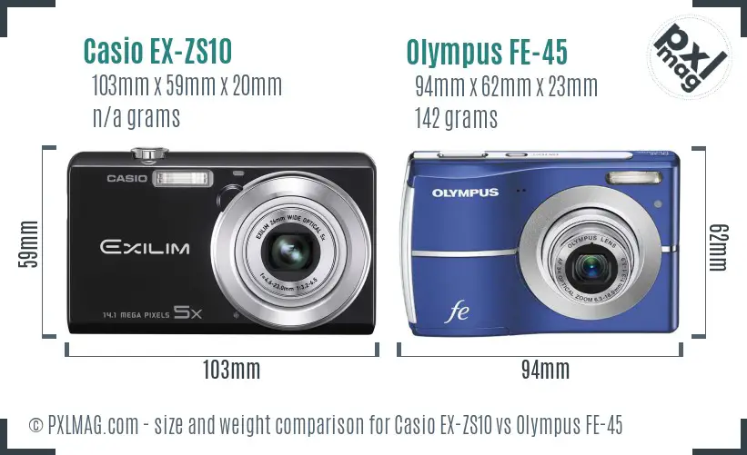 Casio EX-ZS10 vs Olympus FE-45 size comparison