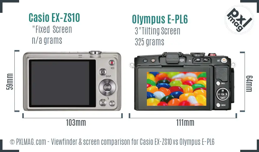 Casio EX-ZS10 vs Olympus E-PL6 Screen and Viewfinder comparison