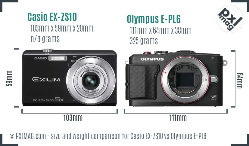 Casio EX-ZS10 vs Olympus E-PL6 size comparison
