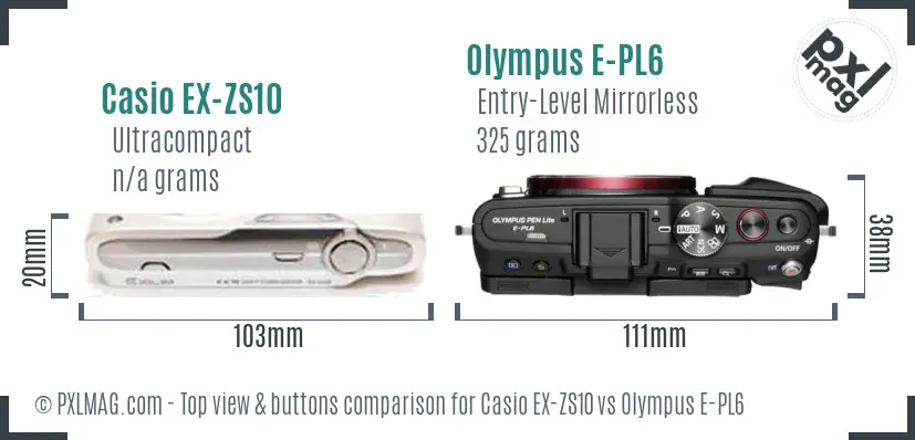 Casio EX-ZS10 vs Olympus E-PL6 top view buttons comparison