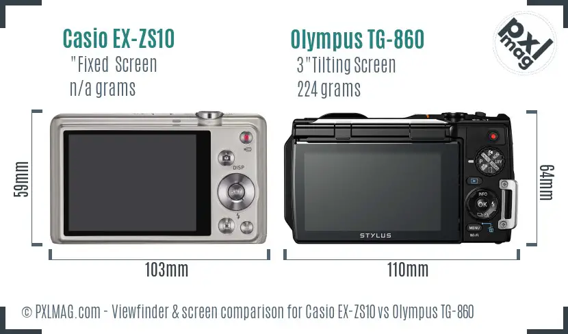 Casio EX-ZS10 vs Olympus TG-860 Screen and Viewfinder comparison