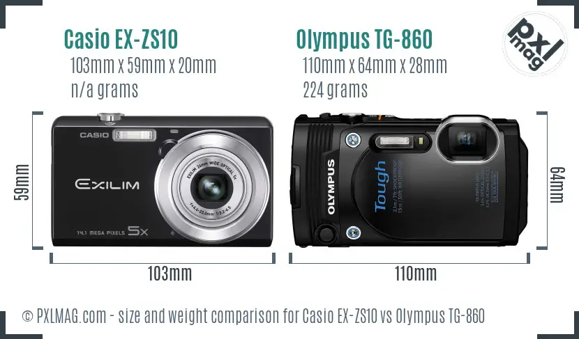 Casio EX-ZS10 vs Olympus TG-860 size comparison