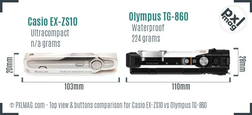 Casio EX-ZS10 vs Olympus TG-860 top view buttons comparison