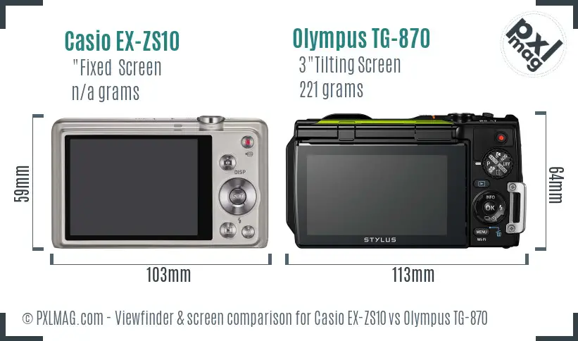 Casio EX-ZS10 vs Olympus TG-870 Screen and Viewfinder comparison