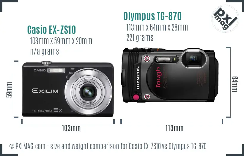 Casio EX-ZS10 vs Olympus TG-870 size comparison