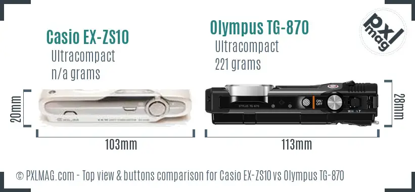 Casio EX-ZS10 vs Olympus TG-870 top view buttons comparison