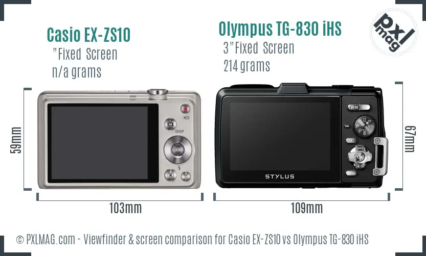 Casio EX-ZS10 vs Olympus TG-830 iHS Screen and Viewfinder comparison