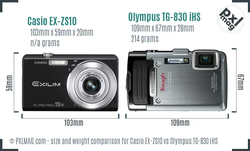 Casio EX-ZS10 vs Olympus TG-830 iHS size comparison