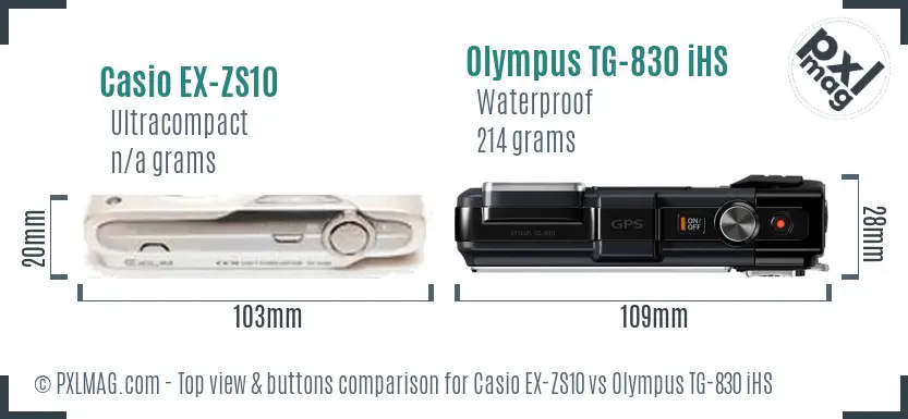 Casio EX-ZS10 vs Olympus TG-830 iHS top view buttons comparison