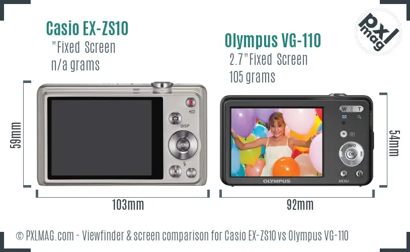 Casio EX-ZS10 vs Olympus VG-110 Screen and Viewfinder comparison