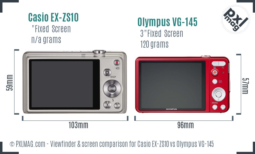 Casio EX-ZS10 vs Olympus VG-145 Screen and Viewfinder comparison