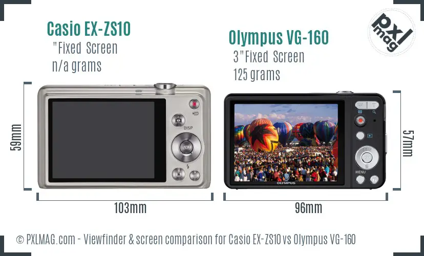 Casio EX-ZS10 vs Olympus VG-160 Screen and Viewfinder comparison