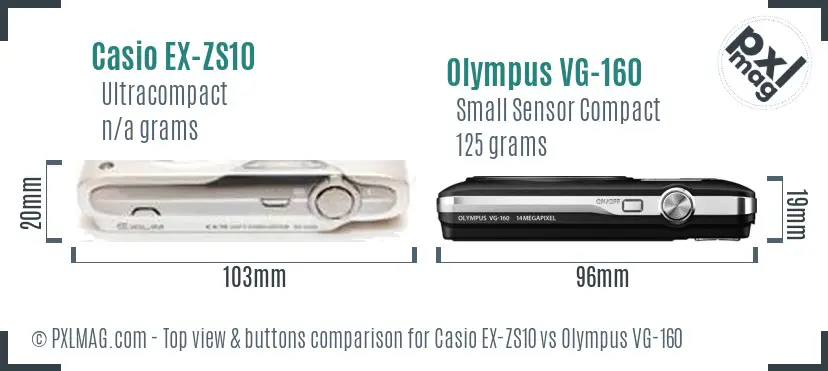 Casio EX-ZS10 vs Olympus VG-160 top view buttons comparison