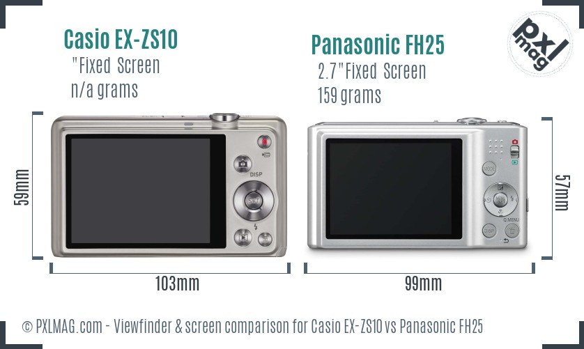 Casio EX-ZS10 vs Panasonic FH25 Screen and Viewfinder comparison
