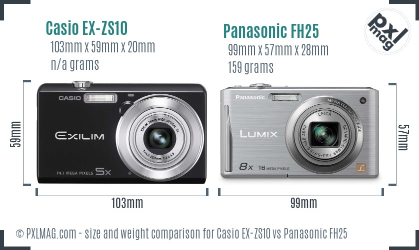 Casio EX-ZS10 vs Panasonic FH25 size comparison