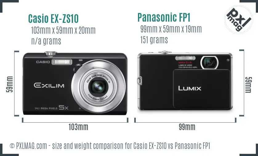 Casio EX-ZS10 vs Panasonic FP1 size comparison