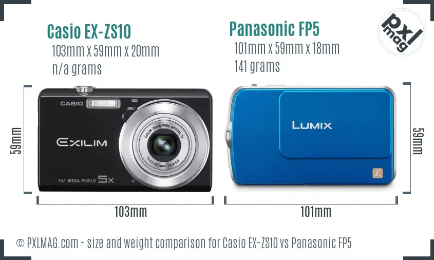 Casio EX-ZS10 vs Panasonic FP5 size comparison