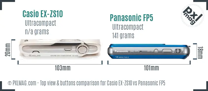 Casio EX-ZS10 vs Panasonic FP5 top view buttons comparison