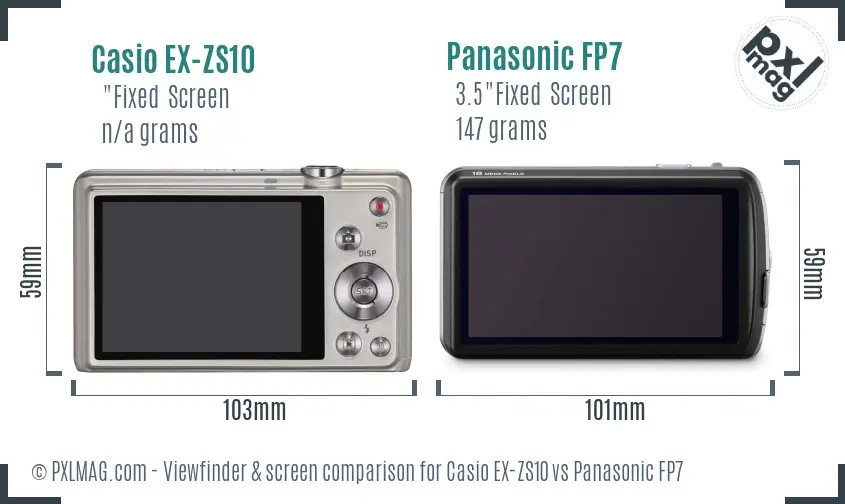 Casio EX-ZS10 vs Panasonic FP7 Screen and Viewfinder comparison