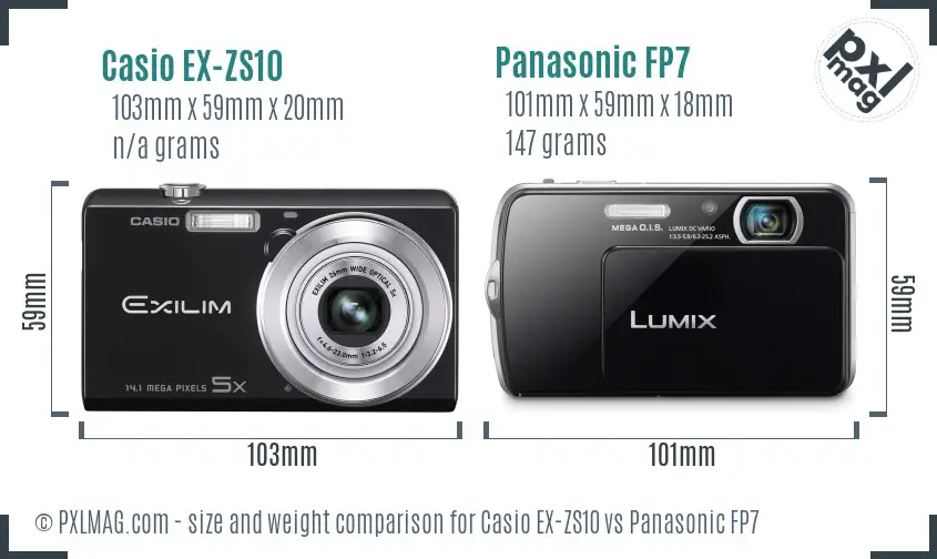 Casio EX-ZS10 vs Panasonic FP7 size comparison