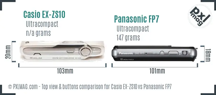Casio EX-ZS10 vs Panasonic FP7 top view buttons comparison