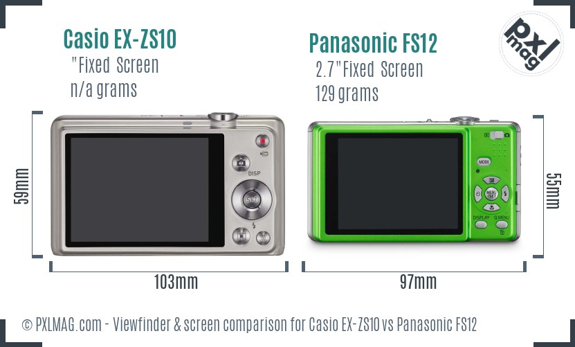 Casio EX-ZS10 vs Panasonic FS12 Screen and Viewfinder comparison