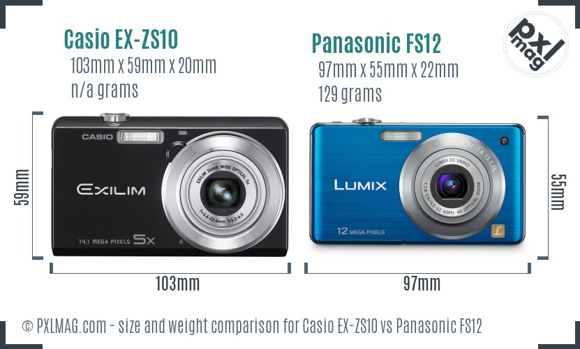 Casio EX-ZS10 vs Panasonic FS12 size comparison