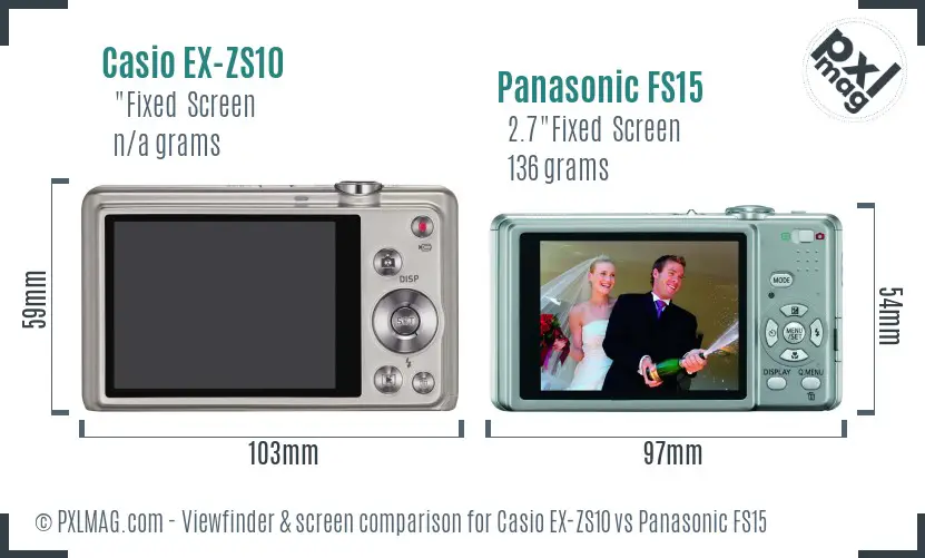 Casio EX-ZS10 vs Panasonic FS15 Screen and Viewfinder comparison