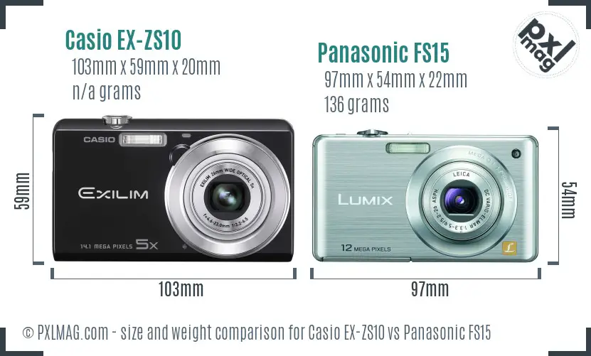 Casio EX-ZS10 vs Panasonic FS15 size comparison