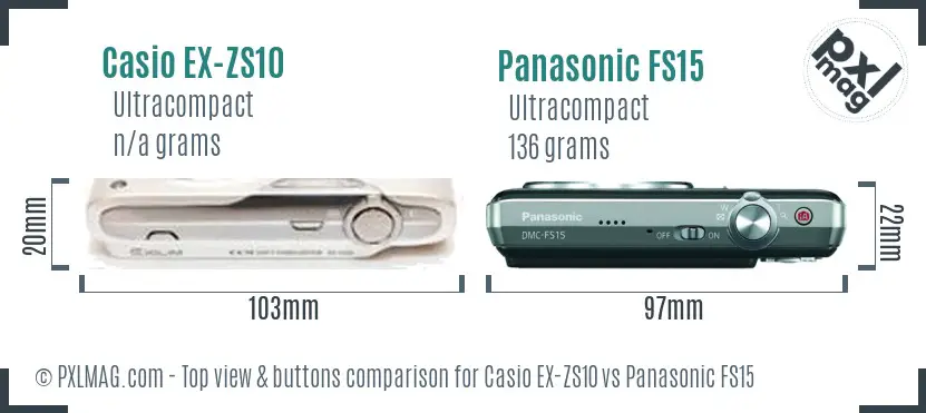 Casio EX-ZS10 vs Panasonic FS15 top view buttons comparison