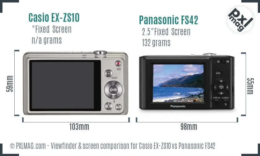 Casio EX-ZS10 vs Panasonic FS42 Screen and Viewfinder comparison
