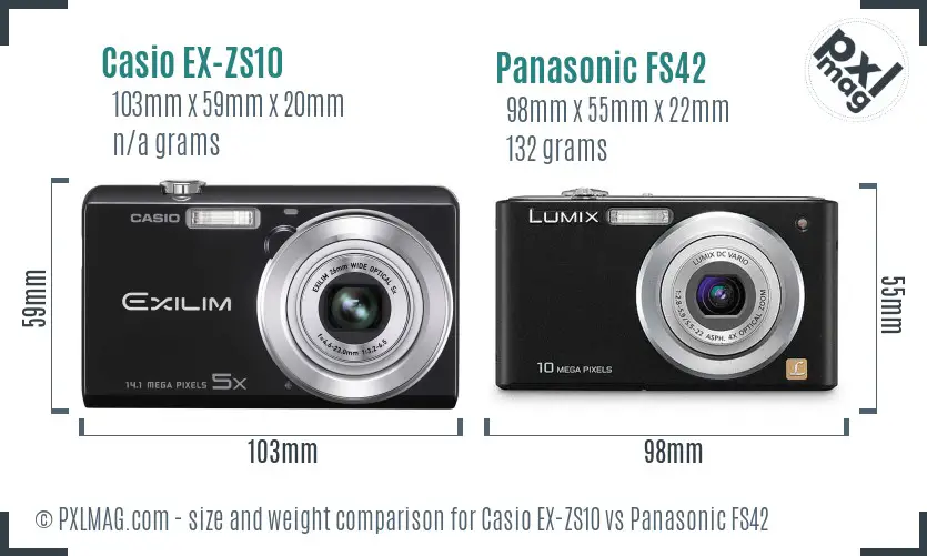 Casio EX-ZS10 vs Panasonic FS42 size comparison
