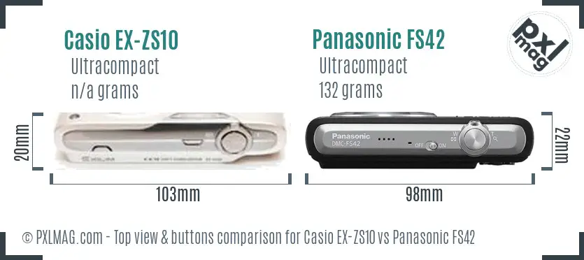 Casio EX-ZS10 vs Panasonic FS42 top view buttons comparison