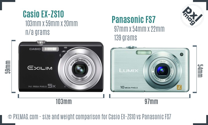 Casio EX-ZS10 vs Panasonic FS7 size comparison