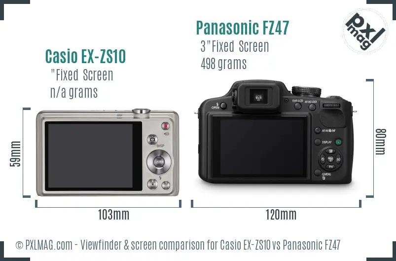 Casio EX-ZS10 vs Panasonic FZ47 Screen and Viewfinder comparison