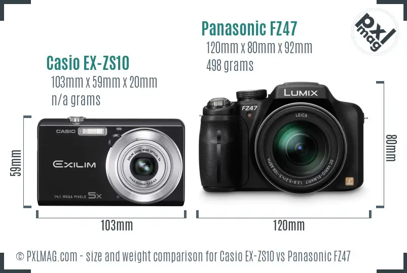 Casio EX-ZS10 vs Panasonic FZ47 size comparison