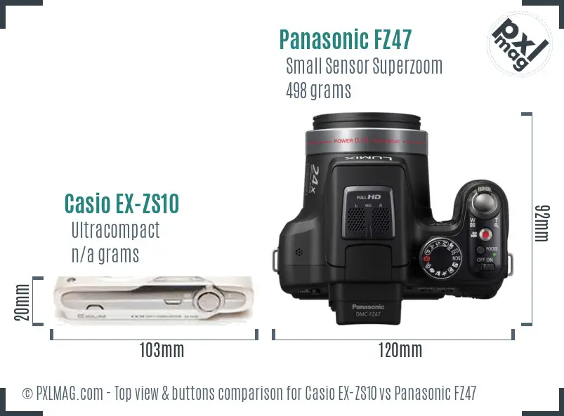 Casio EX-ZS10 vs Panasonic FZ47 top view buttons comparison