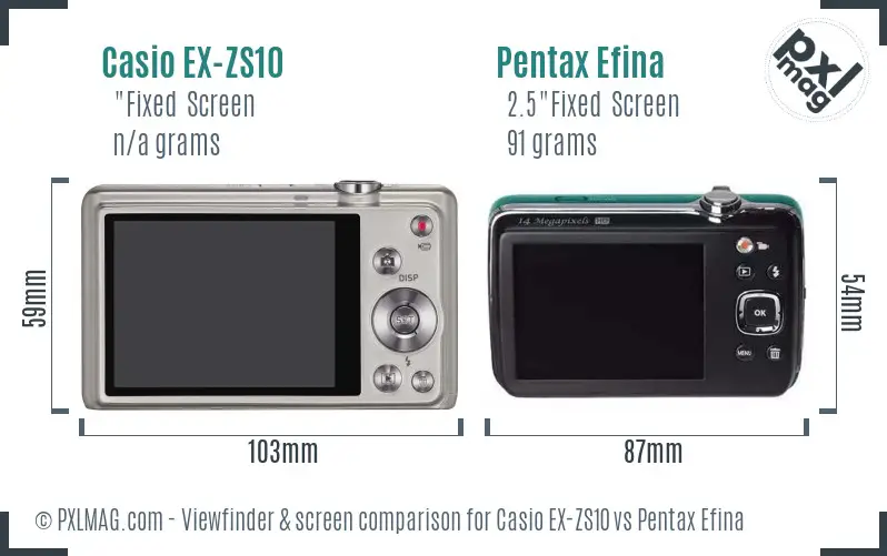 Casio EX-ZS10 vs Pentax Efina Screen and Viewfinder comparison