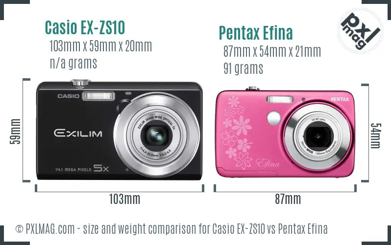 Casio EX-ZS10 vs Pentax Efina size comparison