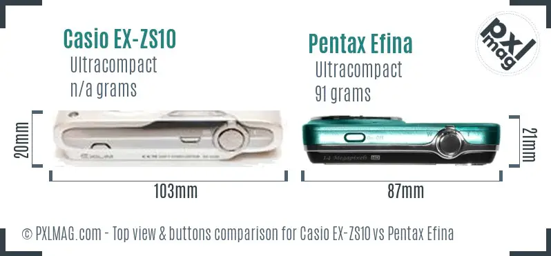 Casio EX-ZS10 vs Pentax Efina top view buttons comparison