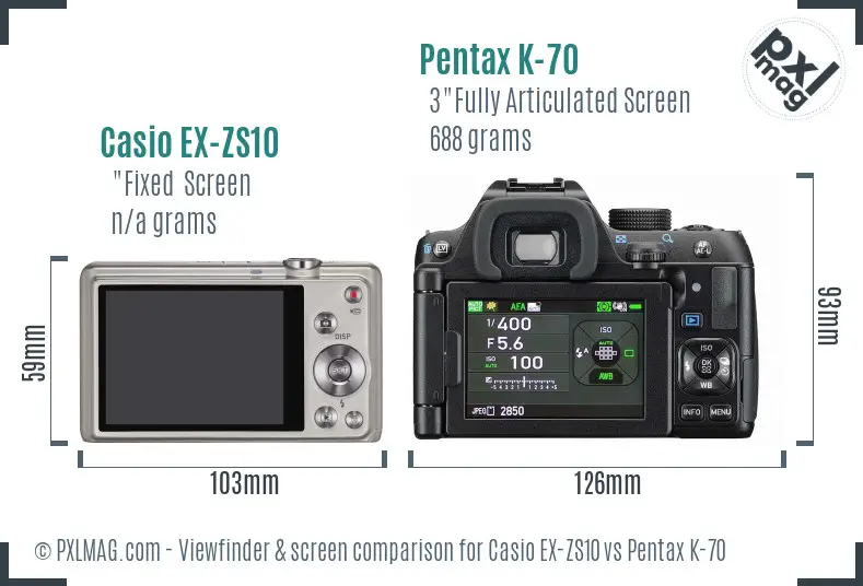 Casio EX-ZS10 vs Pentax K-70 Screen and Viewfinder comparison